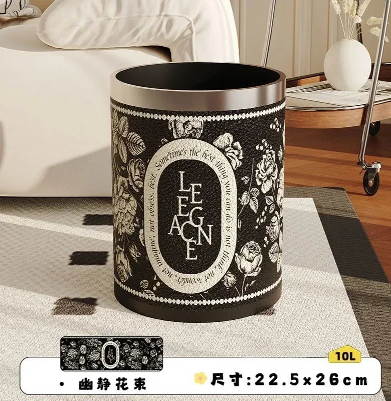 Round Leather Wastebasket – Eco-Friendly Home Trash Bin