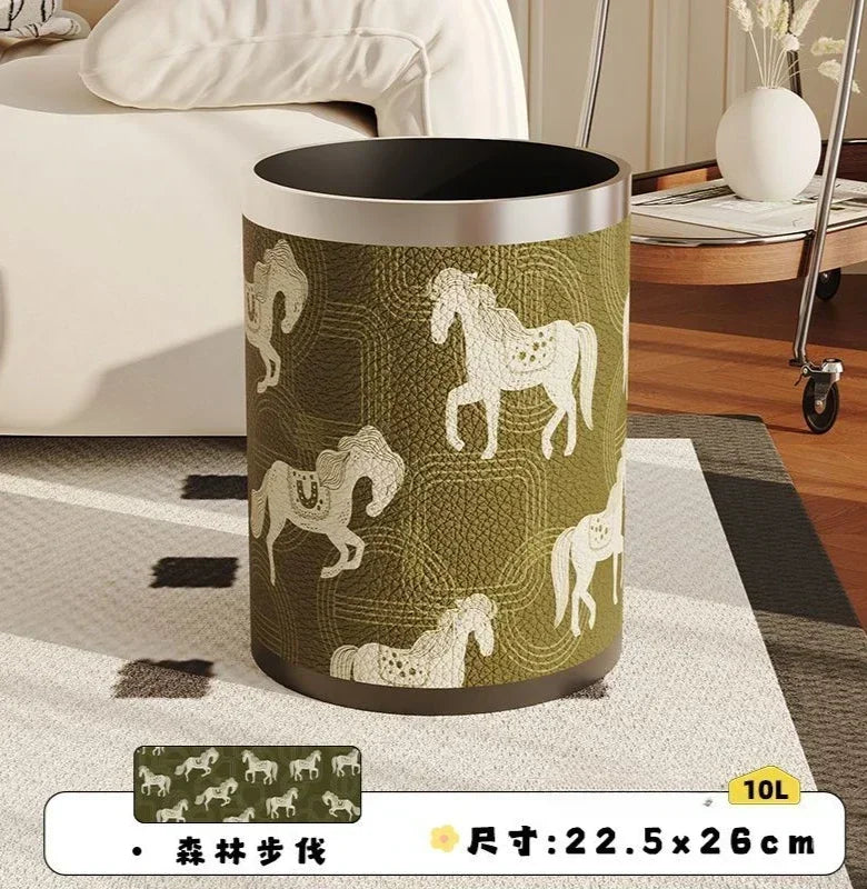Round Leather Wastebasket – Eco-Friendly Home Trash Bin