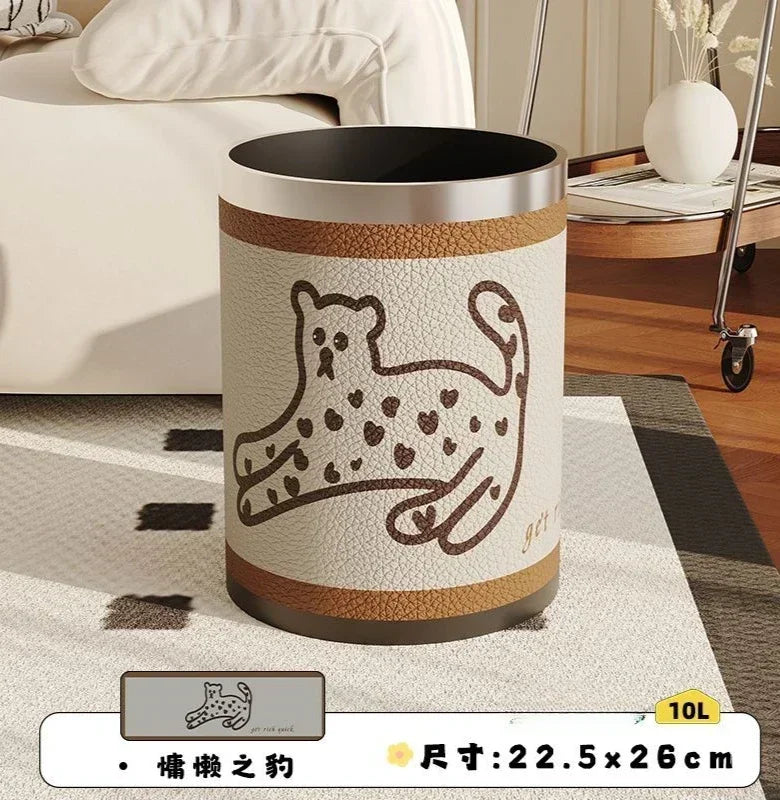 Round Leather Wastebasket – Eco-Friendly Home Trash Bin