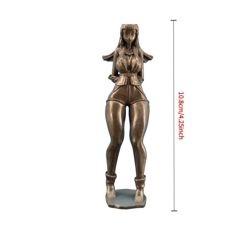 Antiqued Brass Anime Girl Miniature Figurine — Collectible Desktop Ornament