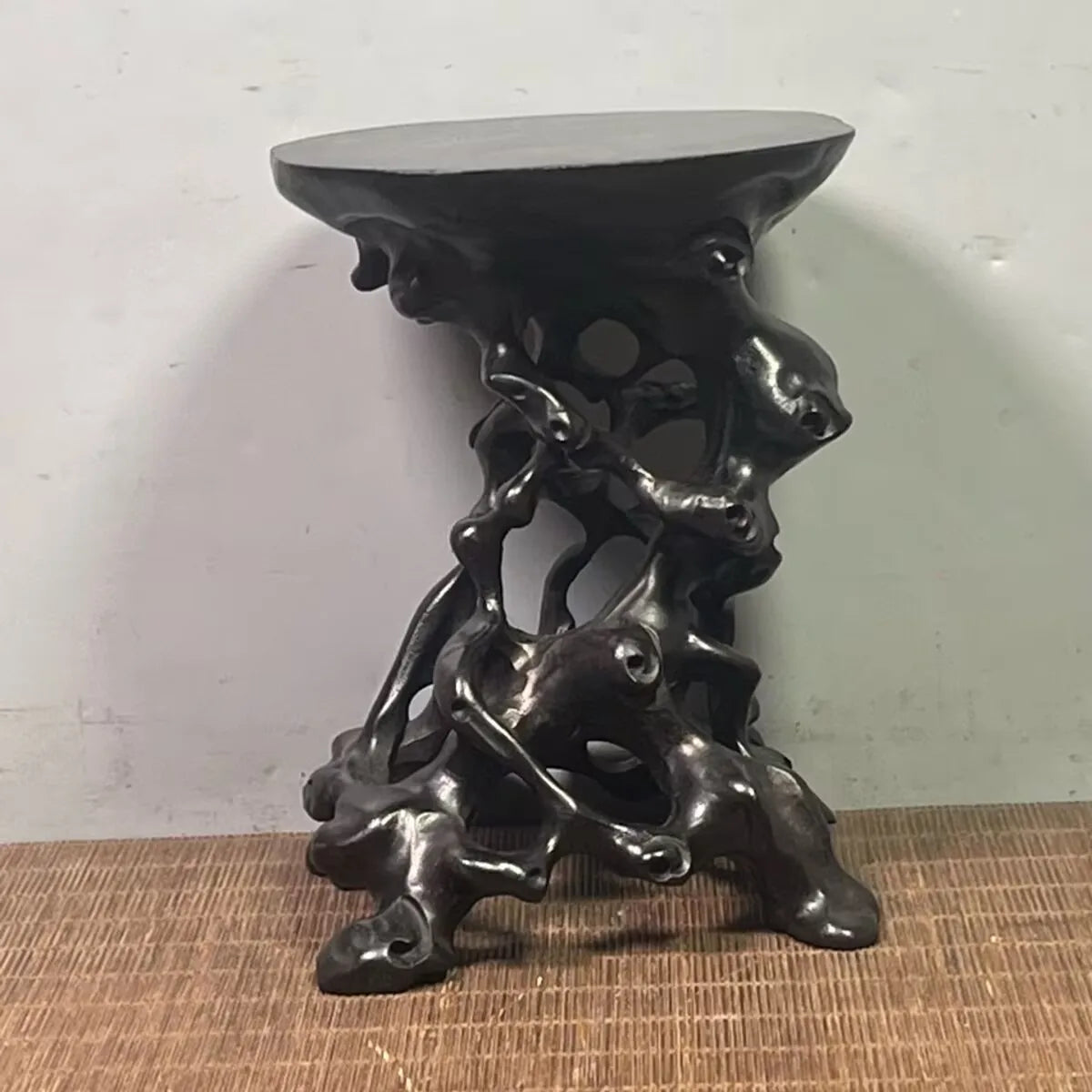 Antique Ebony Wood Display Stand Base — For Miniatures, Vases & Figurines